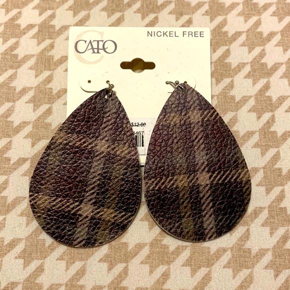 NWT. Cato leather-feel teardrop earrings. Cute plaid design. - Picture 1 of 2